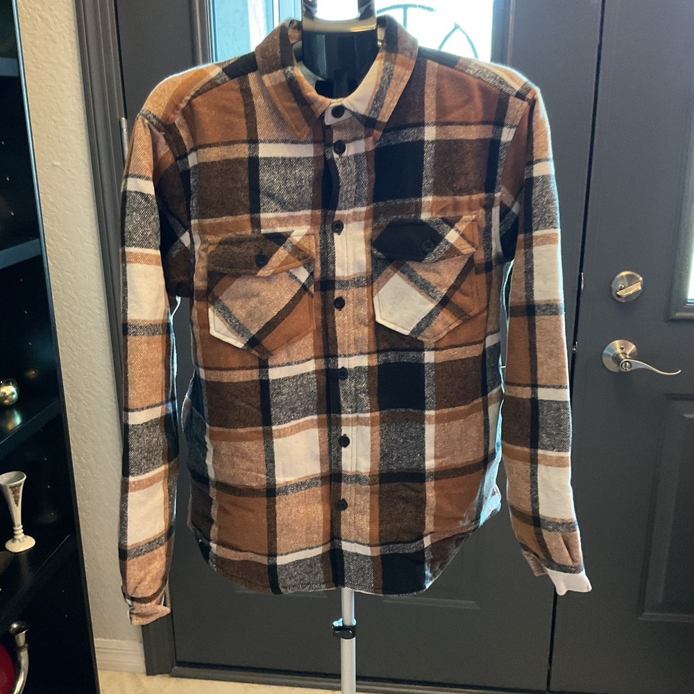 RSQ Brown Black Flannel Sherpa Jacket, Men's Small NWT